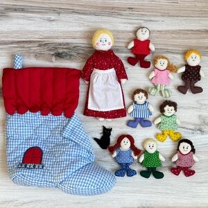 Vintage Quilted Stocking with Handmade Figures Circa 1987 Grafty Designs